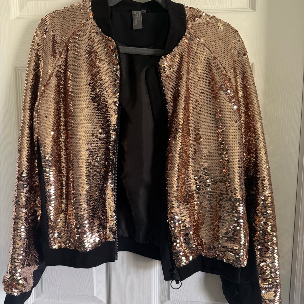 Sweaty Betty Rose Gold Bomber Dance Floor Sequin Jacket